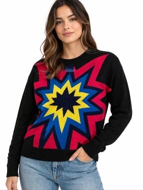 BDG ($120) Urban Outfitters Starburst Graphic Knit Sweater Colorblock Crewneck